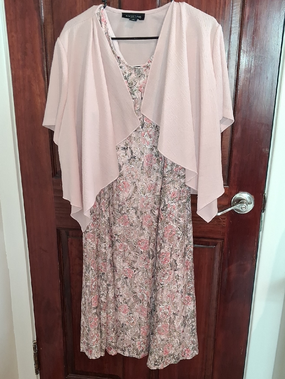 Perceptions Blush Pink Floral Maxi Dress with Draped Overlay